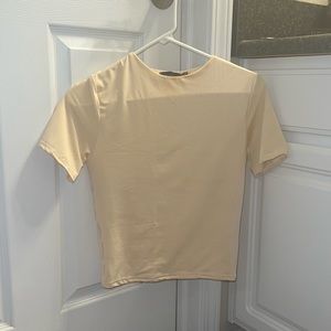 Pretty Little Thing shape off white slinky short sleeve top. . Brand new